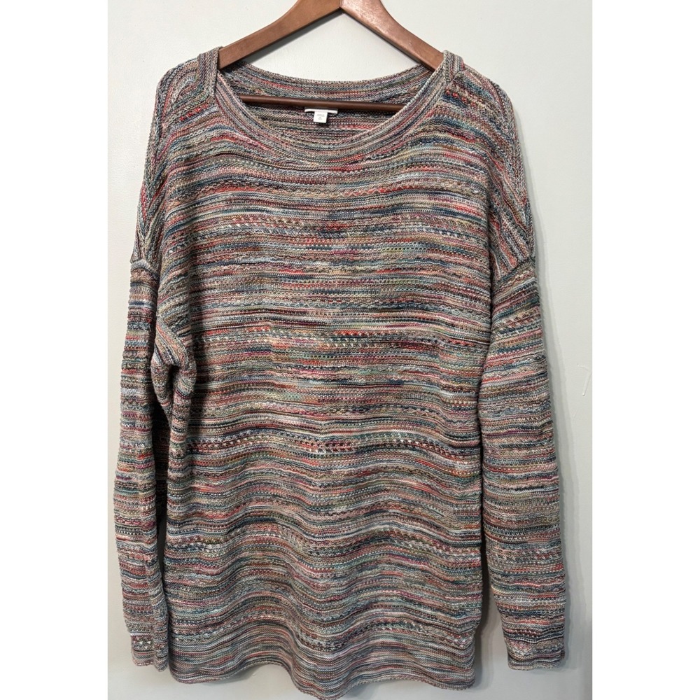 J Jill Womens XL Tall Multi Color Space Dye Cotton‎ Knit Pullover Sweater